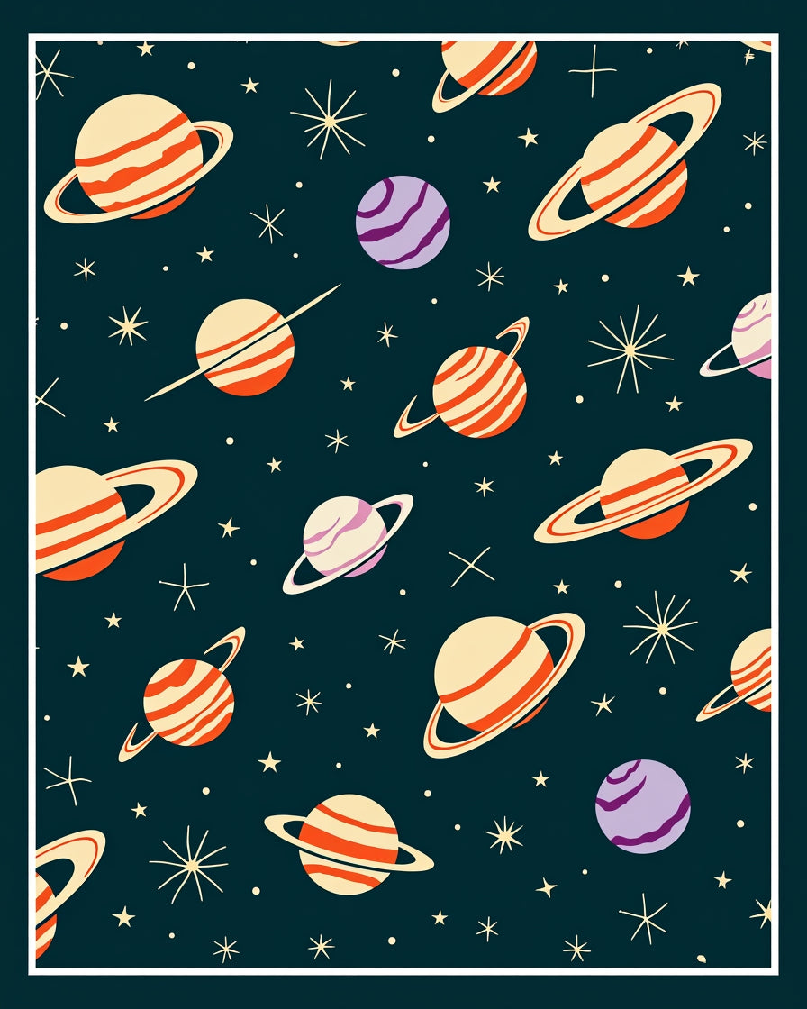 Retro Saturn And Stars Rug
