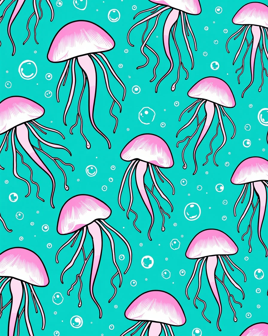Pink Jellyfish Teal Bubbles Ocean Rug