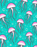 Pink Jellyfish Teal Bubbles Ocean Rug