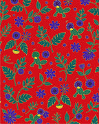 Crimson Red Floral Bird Garden Rug