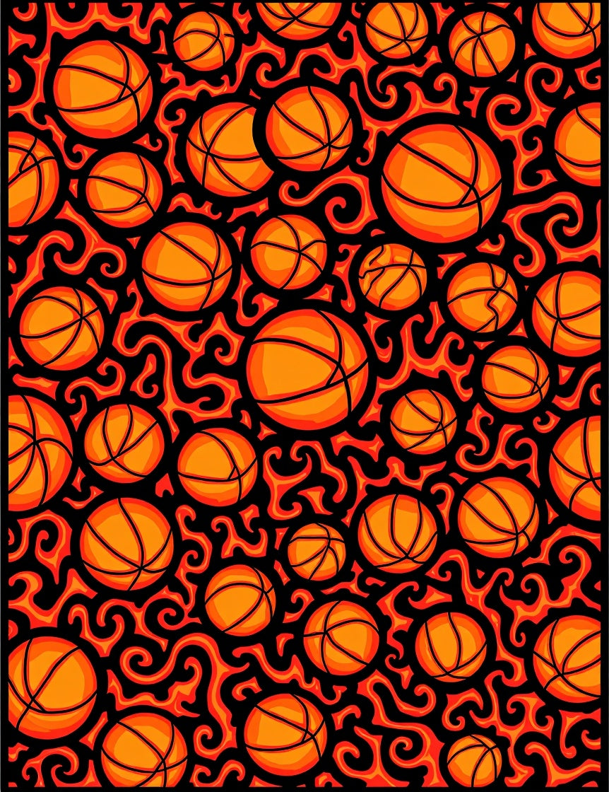 Fiery Orange Basketball Swirls Rug