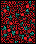 Coral Swirl Floral Botanical Black Rug