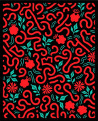 Coral Swirl Floral Botanical Black Rug