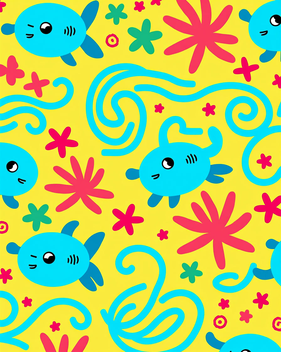 Happy Blue Turtle Coral Yellow Ocean Rug