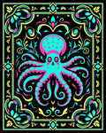 Vibrant Neon Octopus Floral Frame Rug