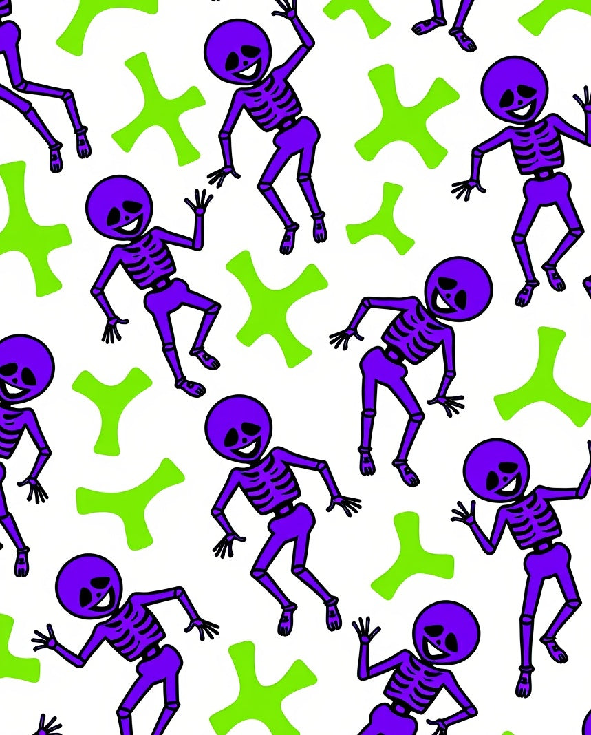 Purple Dancing Skeletons Lime Shapes Rug