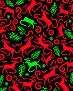 Vibrant Red Green Animal Swirls Rug
