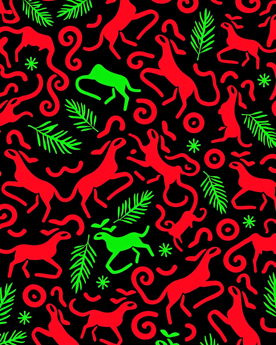 Vibrant Red Green Animal Swirls Rug