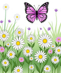 Pink Butterfly Daisy Meadow Grass Rug