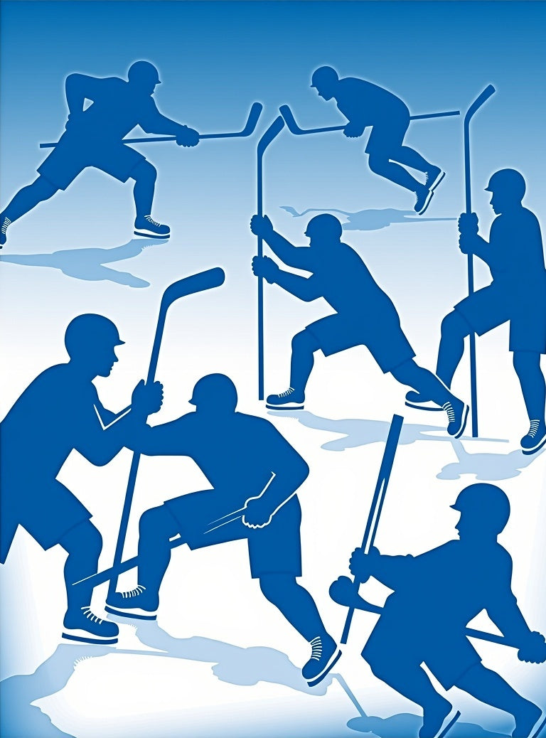 Blue Hockey Players Action Silhouette Rug