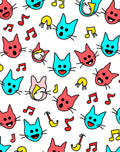 Playful Red Blue Cats Music Notes Rug
