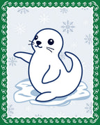 Cute Seal and Snowflakes Border Rug