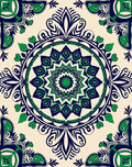 Ornate Green and Navy Floral Medallion Rug