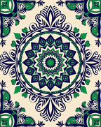 Ornate Green and Navy Floral Medallion Rug