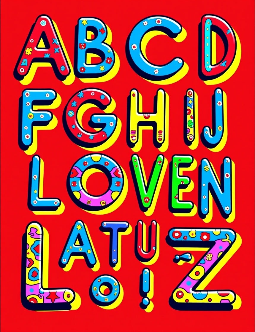 Whimsical Alphabet Multicolored Bold Letters Rug