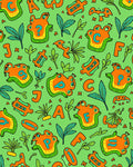 Playful Orange Alphabet Animals Green Background Rug