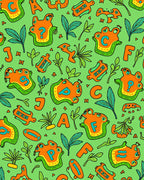Playful Orange Alphabet Animals Green Background Rug