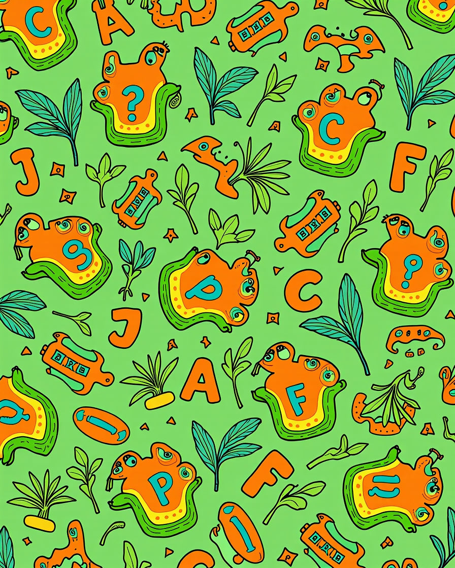 Playful Orange Alphabet Animals Green Background Rug