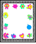 Bright Neon Retro Floral Heart Border Rug