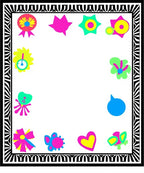 Bright Neon Retro Floral Heart Border Rug