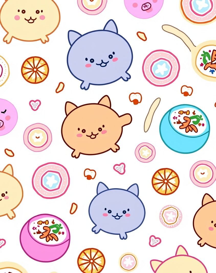 Kawaii Kitty Foody Collage Rug