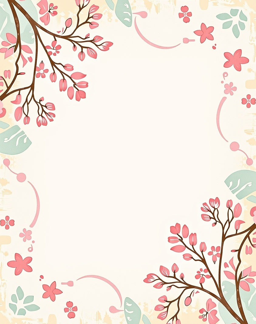 Pastel Pink Blossom Branches and Leaves Rug