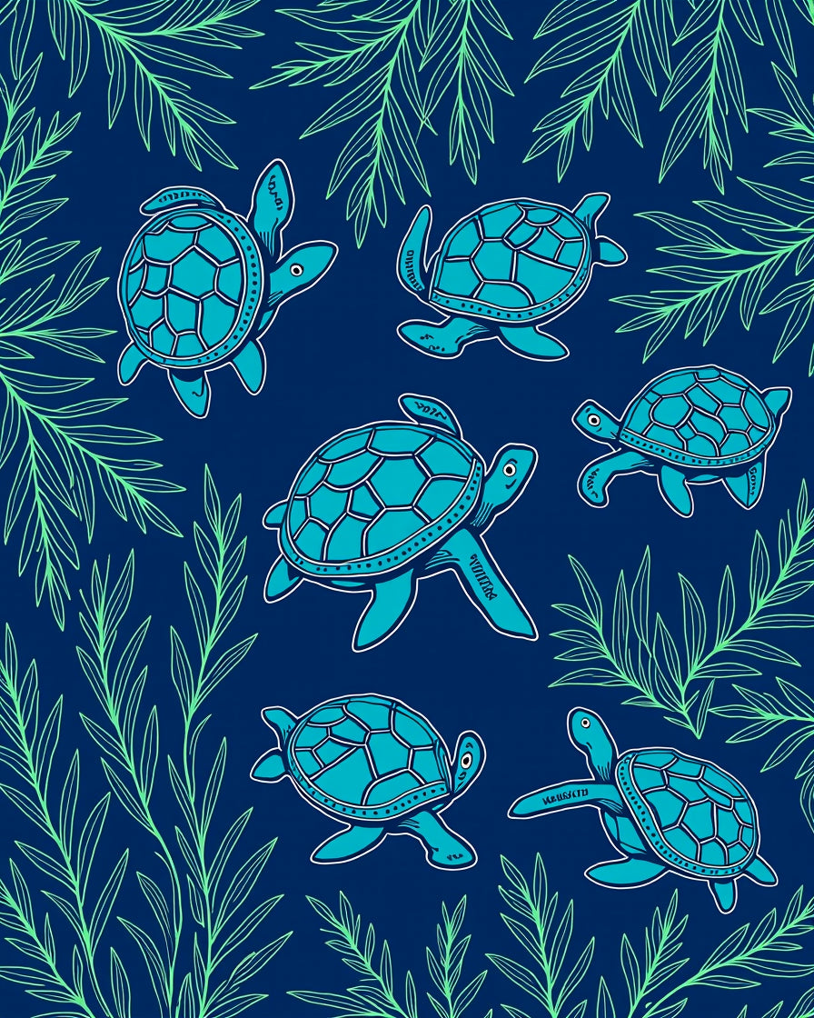 Aqua Turtles In Seaweed Garden Rug