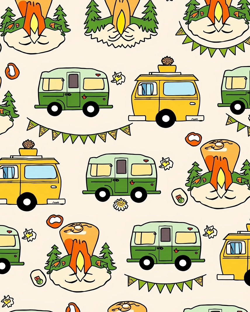 Retro Camper Van Forest Adventure Rug