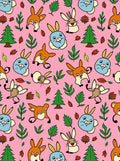 Whimsical Woodland Creatures Pink Background Rug