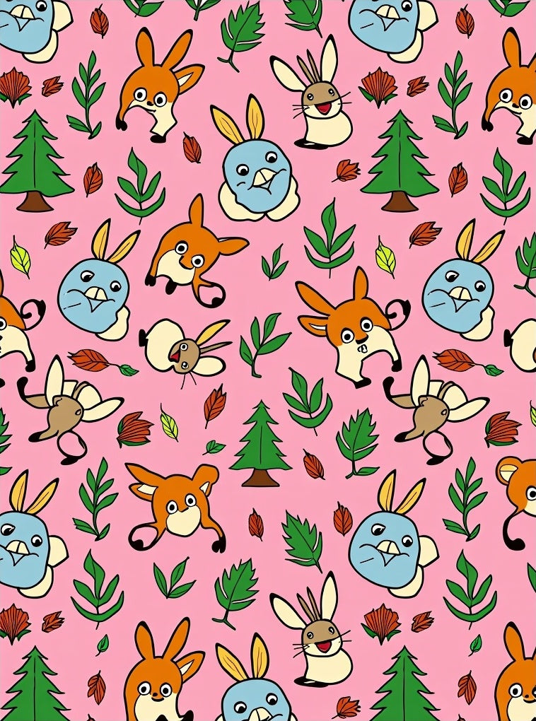 Whimsical Woodland Creatures Pink Background Rug