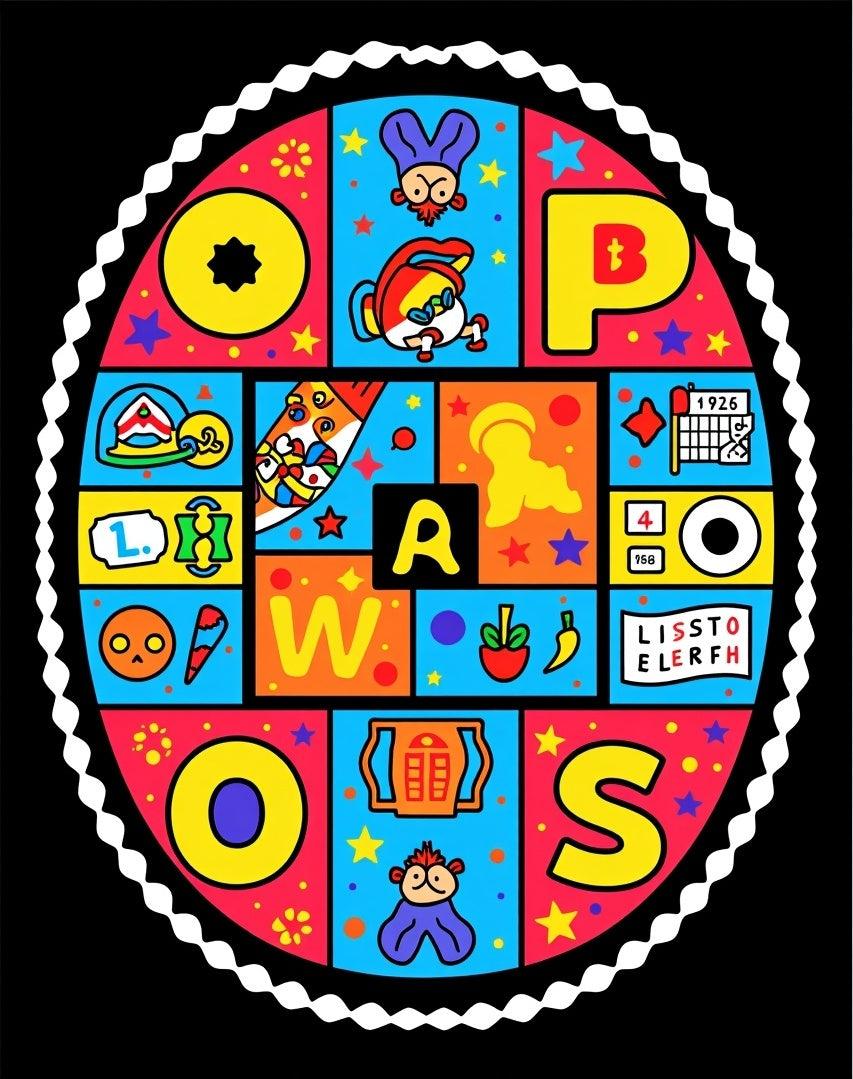 Retro Alphabet Circus Collage Rug