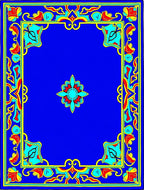 Vibrant Blue Red Yellow Floral Medallion Rug