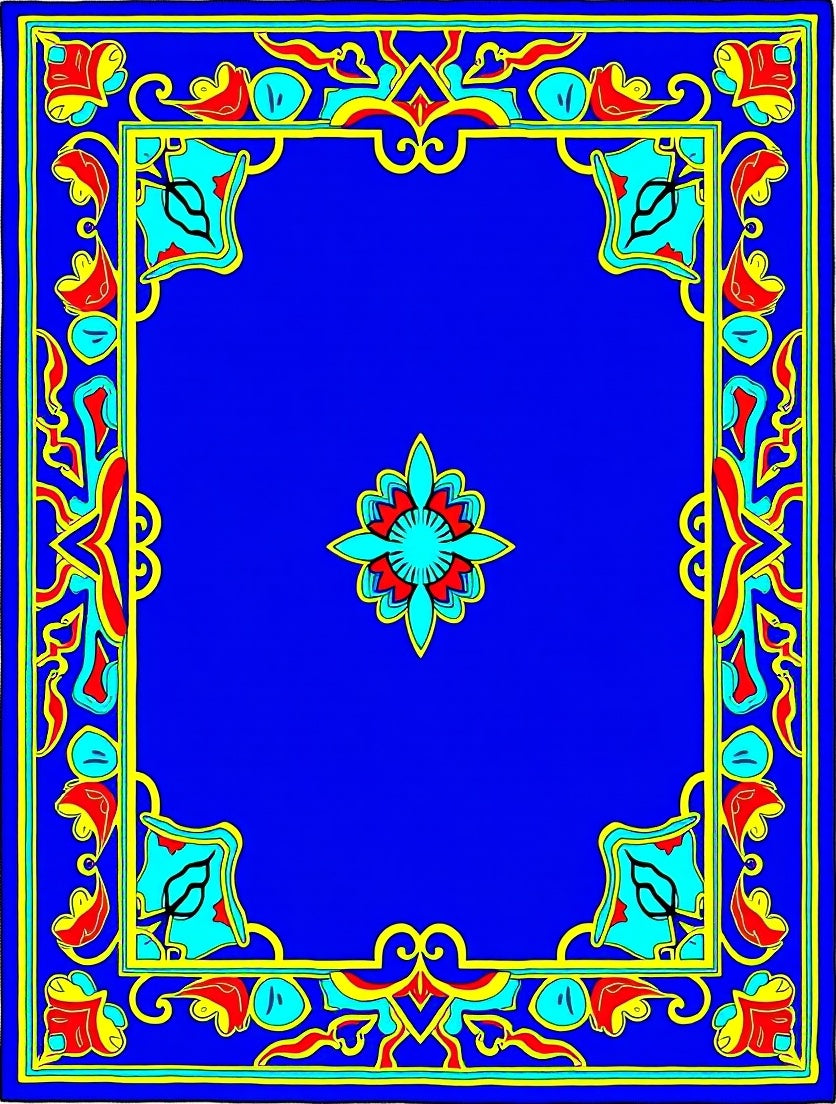 Vibrant Blue Red Yellow Floral Medallion Rug