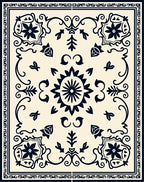 Classic Navy Floral Medallion Cream Rug