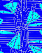 Bright Turquoise Sailboats on Blue Stripes Rug