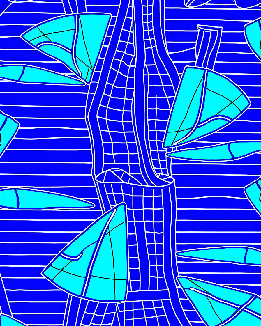 Bright Turquoise Sailboats on Blue Stripes Rug