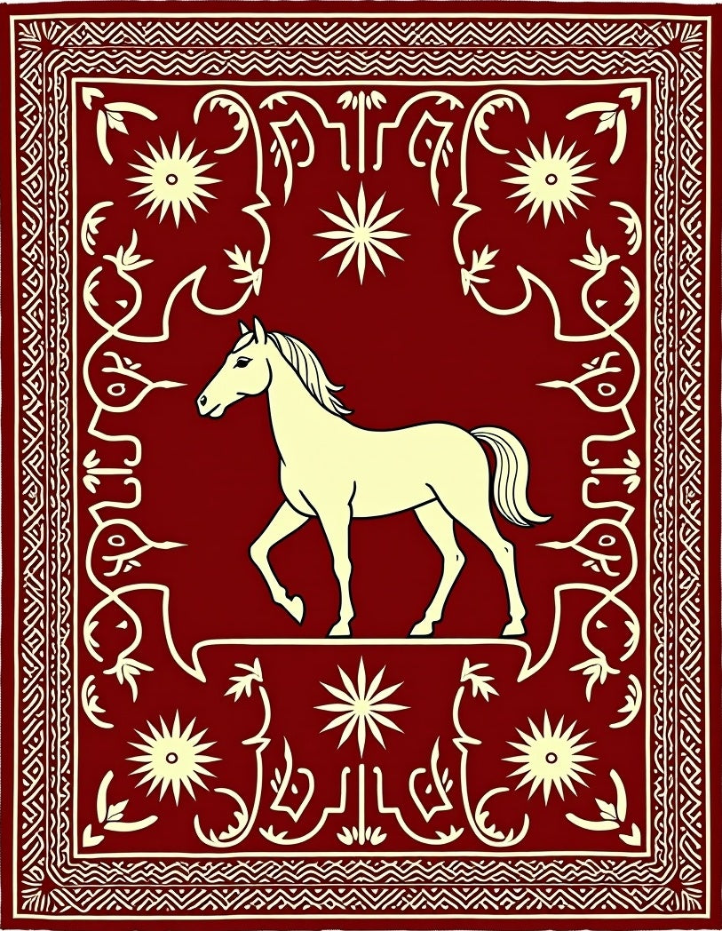 Crimson Horse Star Border Rug