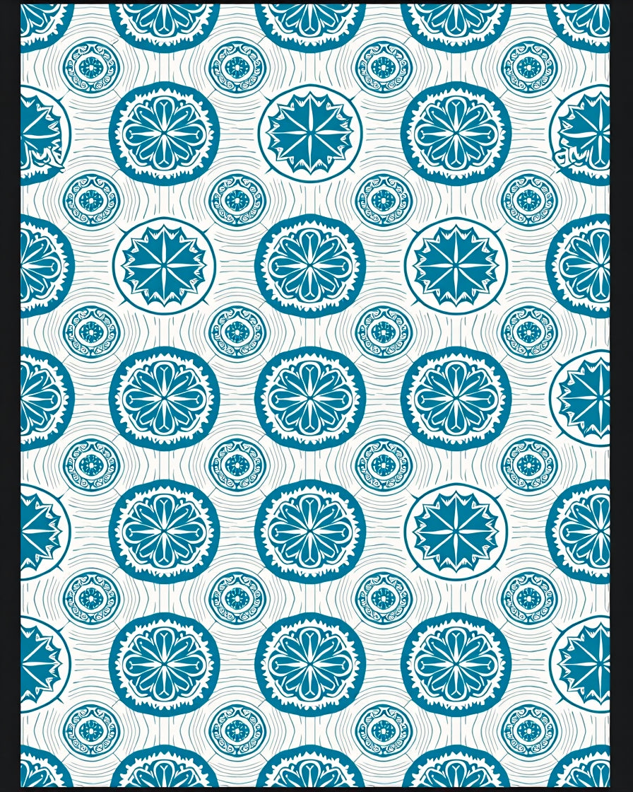 Aqua Blue Floral Medallion Circular Rug