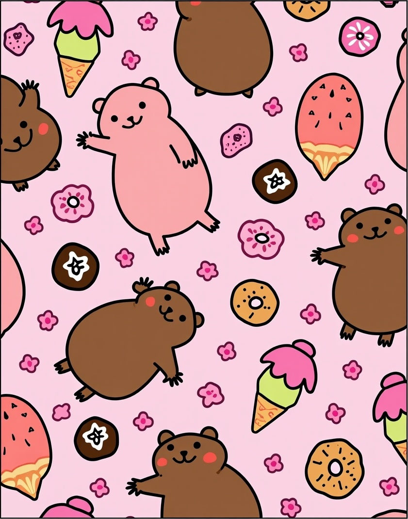 Cute Pink Hamsters And Sweet Treats Rug