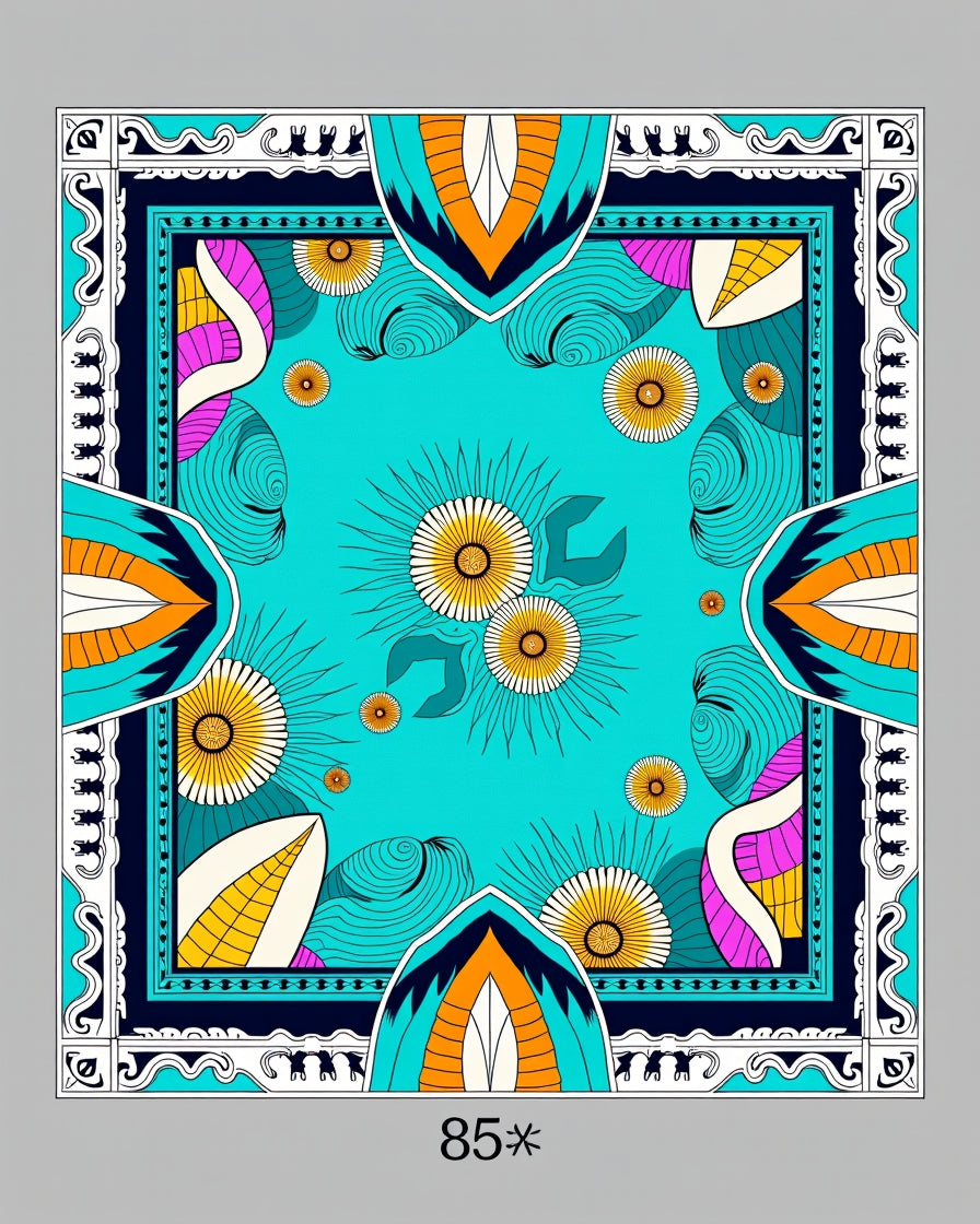 Vibrant Turquoise Sunburst Floral Medallion Rug