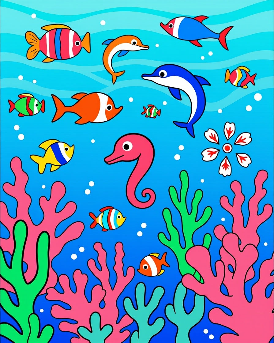 Aqua Sea Life Dolphin Seahorse Coral Rug