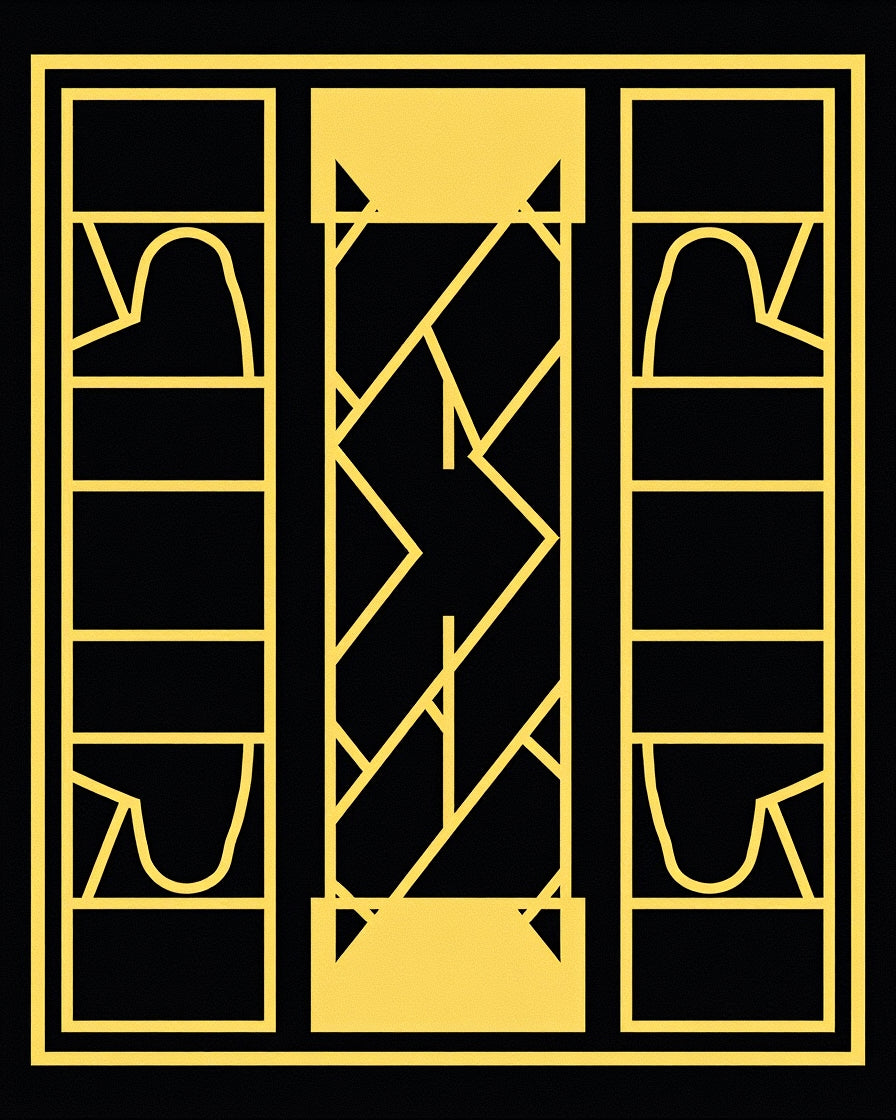 Golden Art Deco Geometric Window Rug