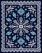 Midnight Blue White Floral Medallion Rug