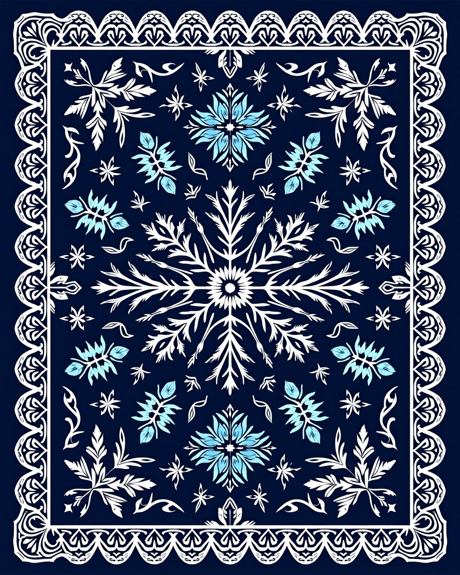 Midnight Blue White Floral Medallion Rug