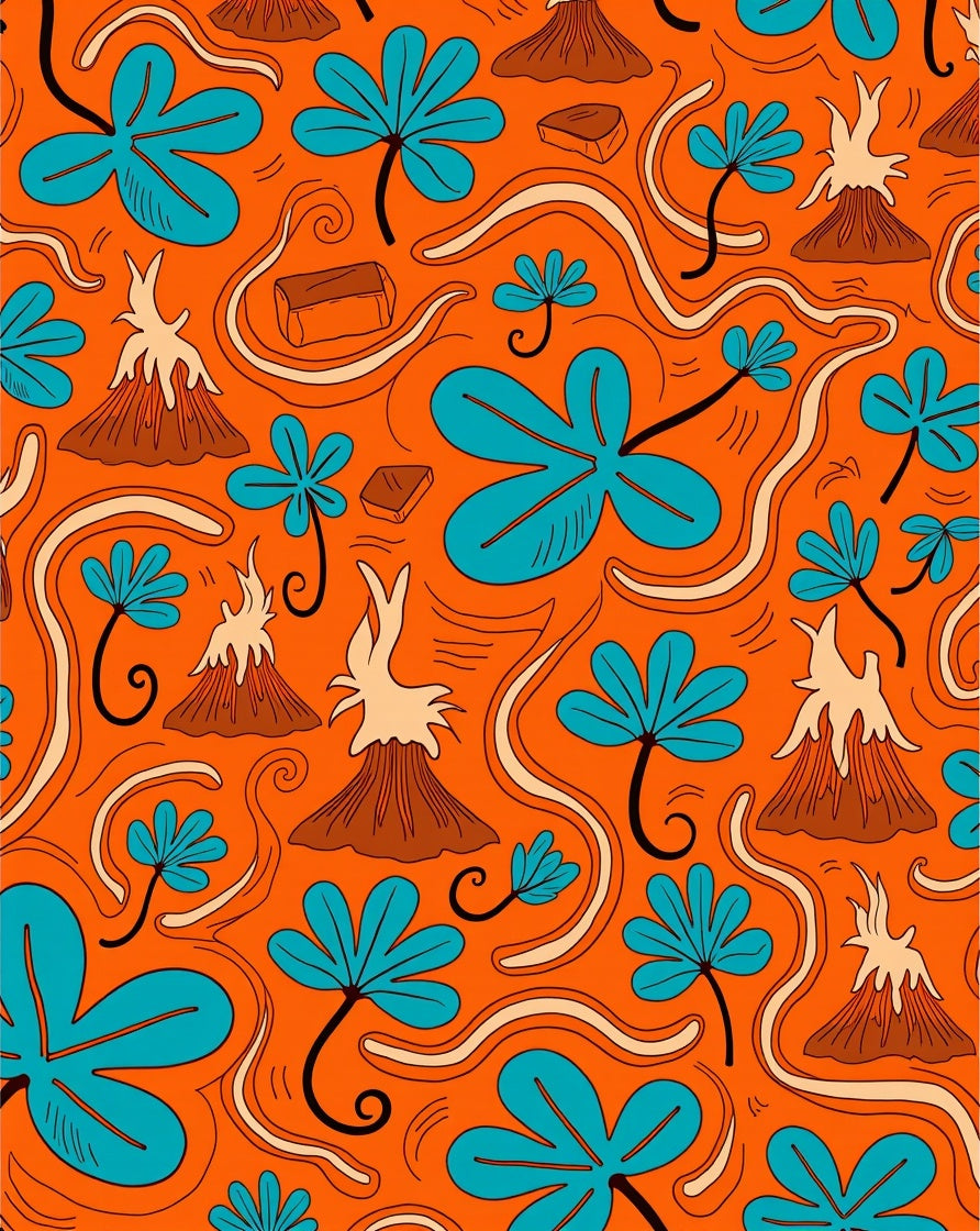 Tropical Volcano Orange Aqua Swirl Rug