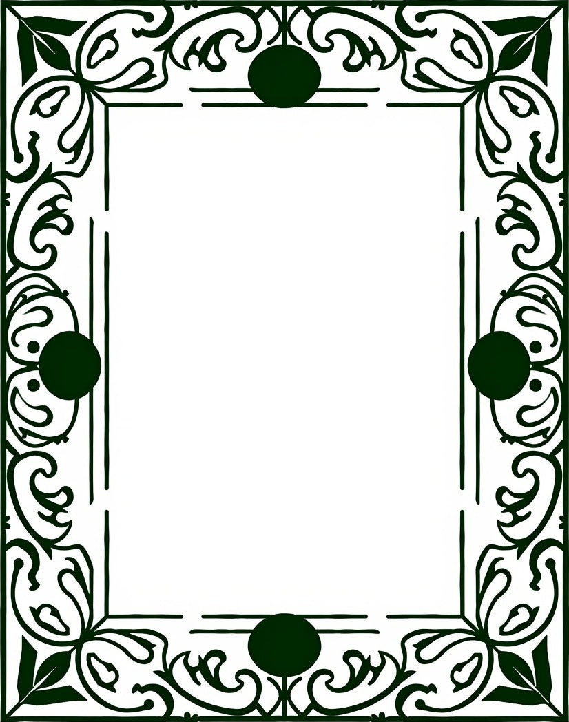 Dark Green Floral Ornate Frame Rug