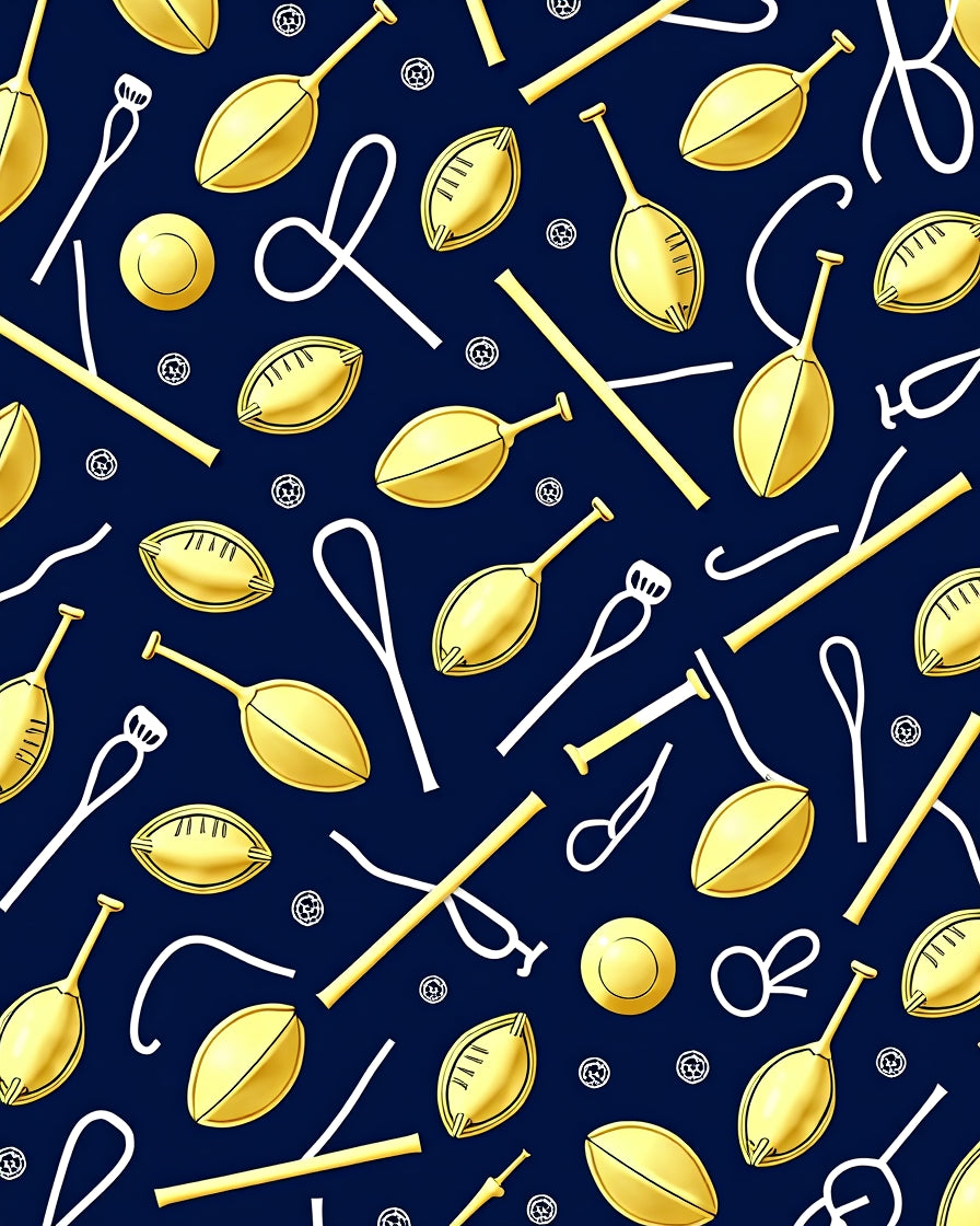 Golden Oval Shapes on Navy Background Rug