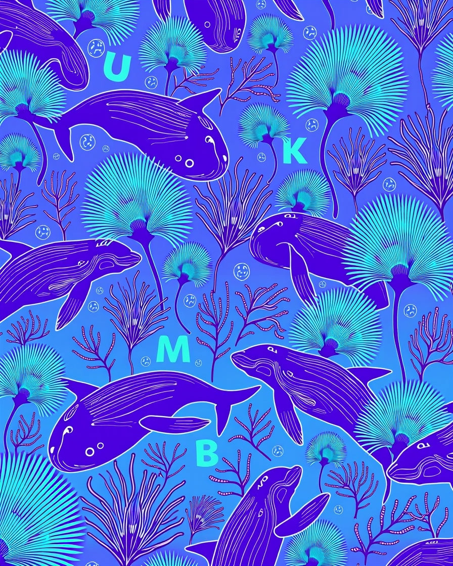 Whimsical Indigo Dolphin Coral Scene Rug