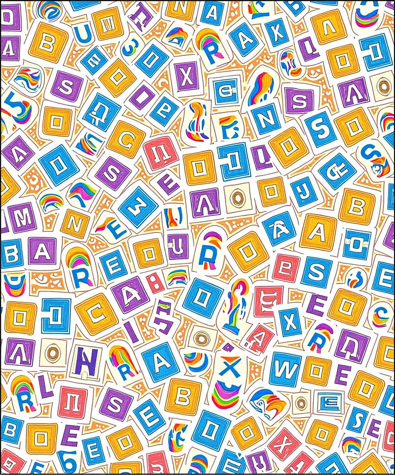 Vibrant Alphabet Collage With Rainbow Accents Rug