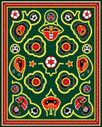 Bold Red Black Soccer Ball Medallion Rug